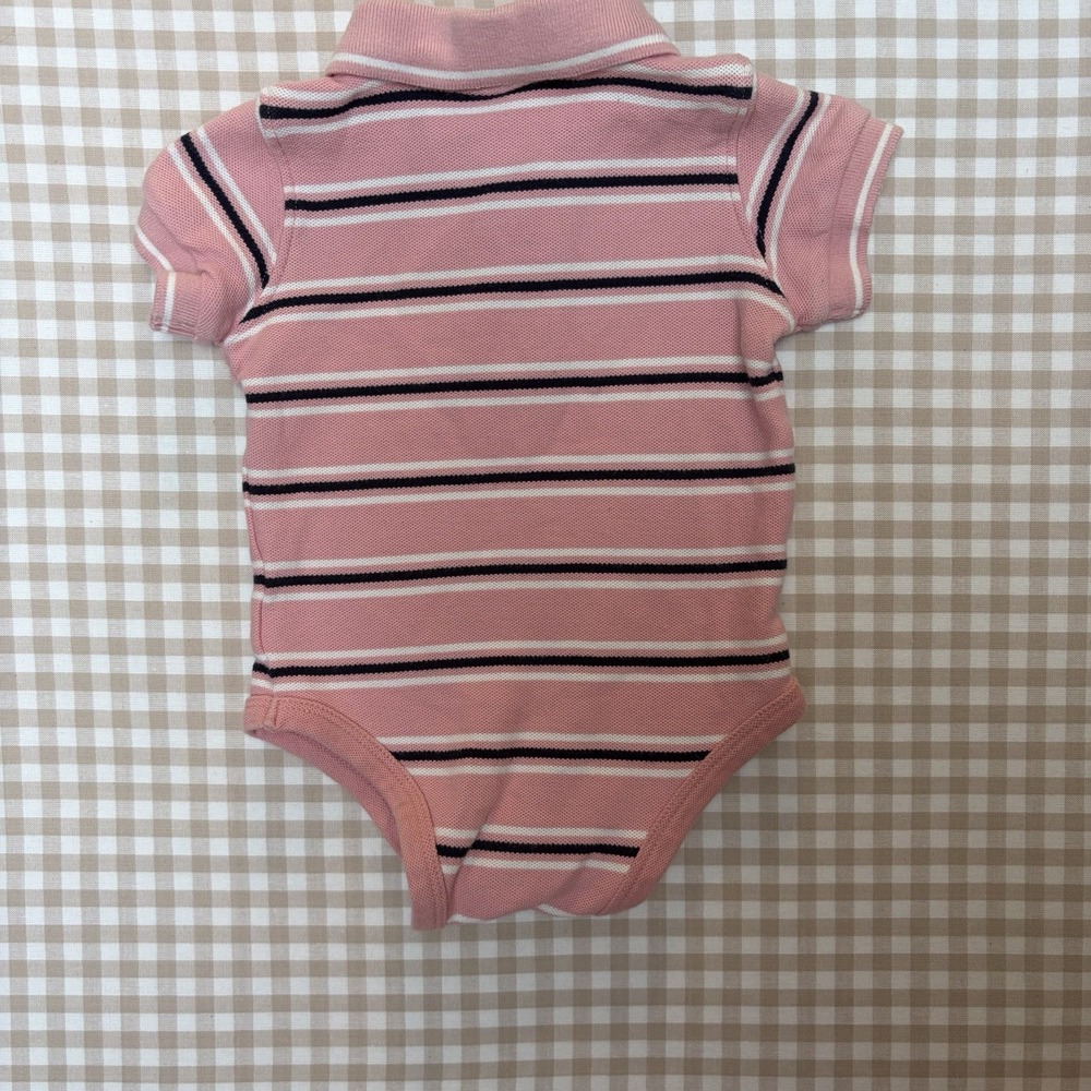 Cuddle Bear Polo Bodysuit Unisex 9M Pink Striped Collared Cotton One Piece Y2K - Picture 5 of 6